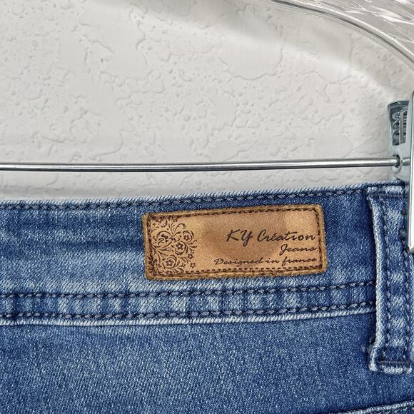 KY Creation high-waist Blue Jeans Straight Leg Raw Hem Size XXL-T5, Cotton blend - Picture 6 of 8